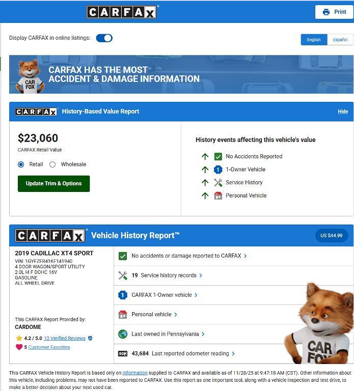 used 2019 Cadillac XT4 car, priced at $22,995