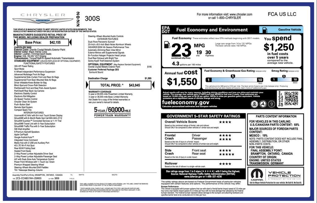 used 2022 Chrysler 300 car, priced at $19,995