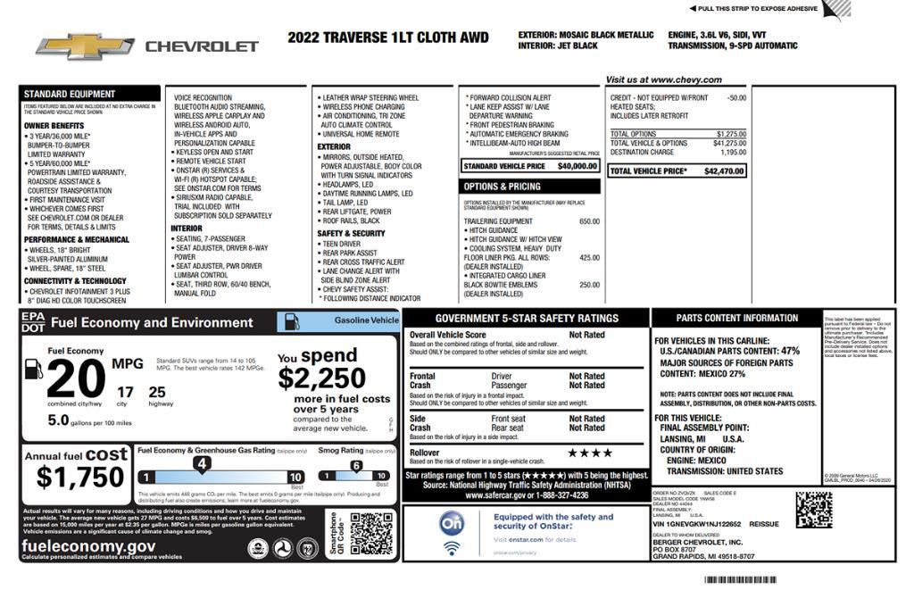 used 2022 Chevrolet Traverse car, priced at $19,495