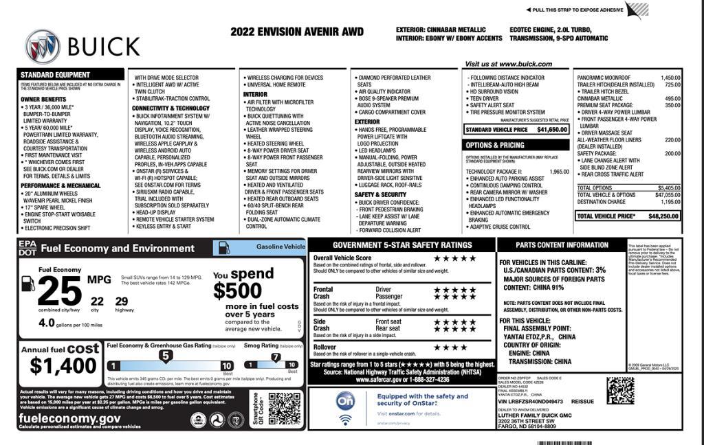 used 2022 Buick Envision car, priced at $26,495