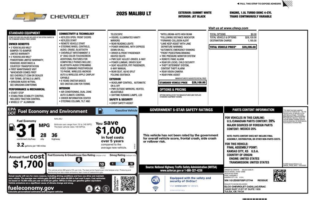 used 2025 Chevrolet Malibu car, priced at $17,795