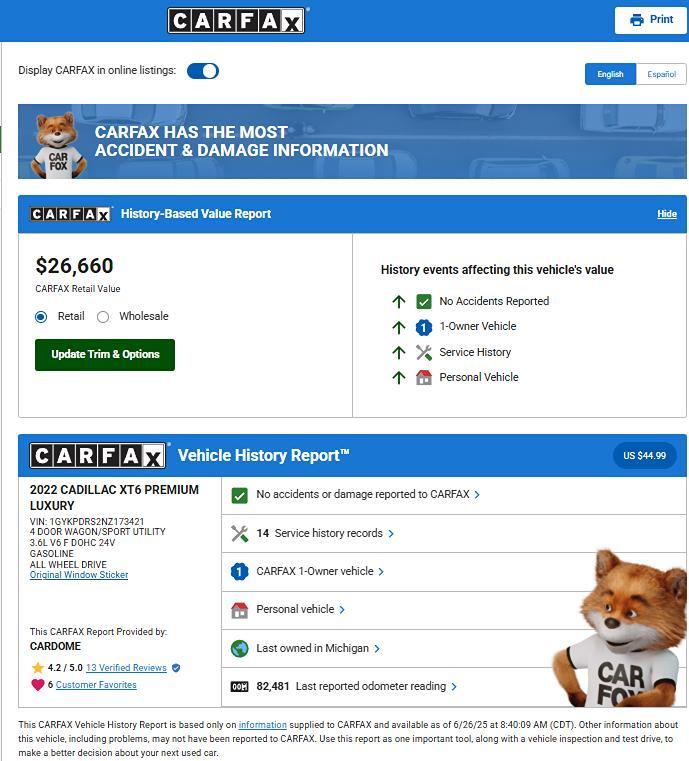 used 2022 Cadillac XT6 car, priced at $26,995
