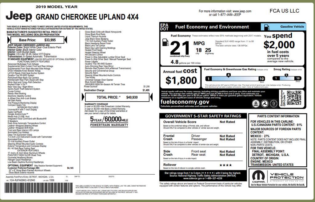 used 2019 Jeep Grand Cherokee car, priced at $19,295