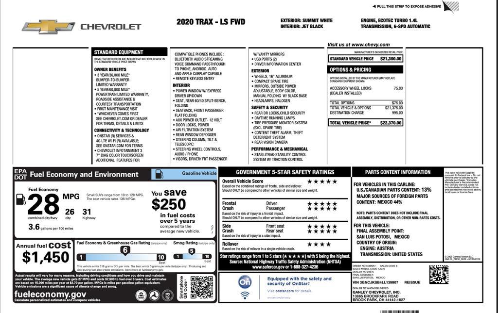 used 2020 Chevrolet Trax car, priced at $12,495