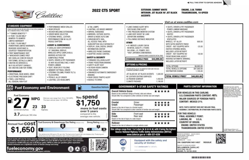 used 2022 Cadillac CT5 car, priced at $26,495