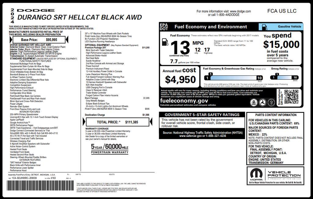 used 2024 Dodge Durango car, priced at $72,995