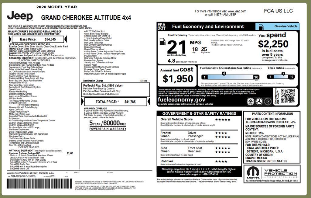 used 2020 Jeep Grand Cherokee car, priced at $20,495