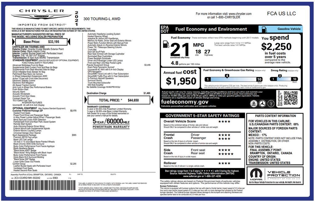 used 2021 Chrysler 300 car, priced at $18,395