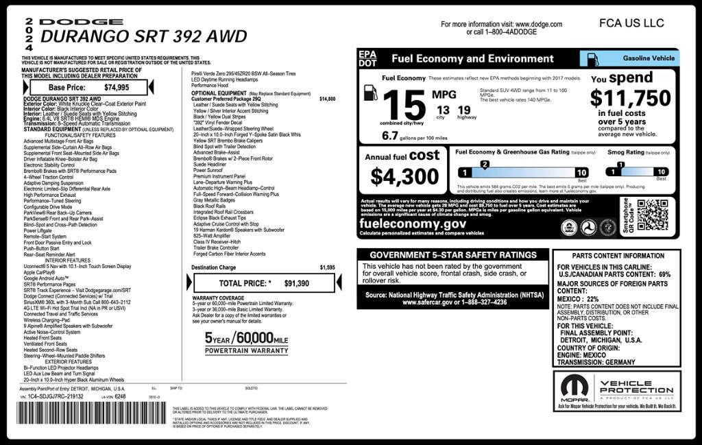 used 2024 Dodge Durango car, priced at $57,995