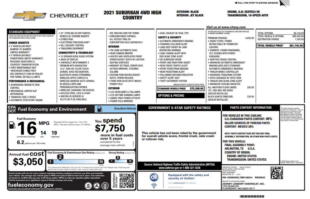 used 2021 Chevrolet Suburban car, priced at $49,995