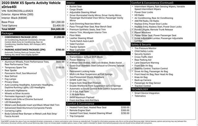 used 2020 BMW X5 car, priced at $35,000