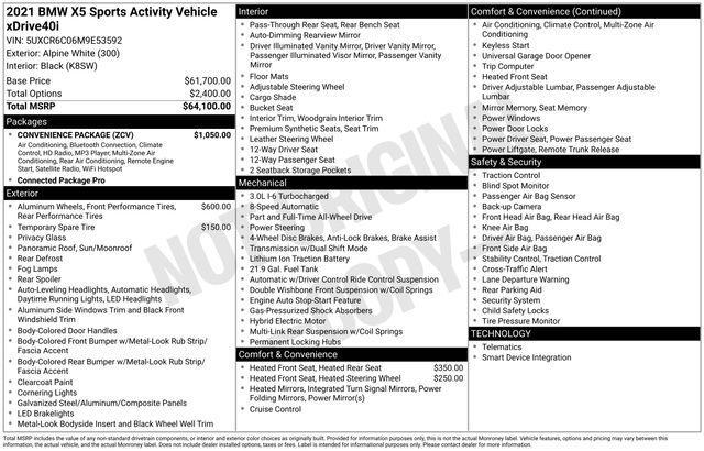 used 2021 BMW X5 car, priced at $28,500