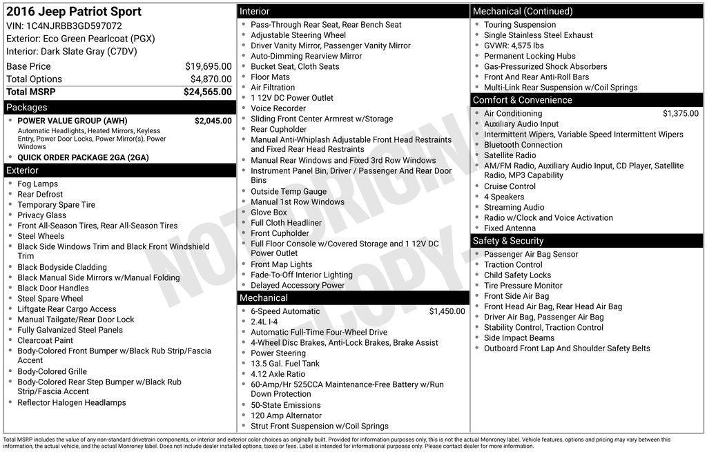 used 2016 Jeep Patriot car