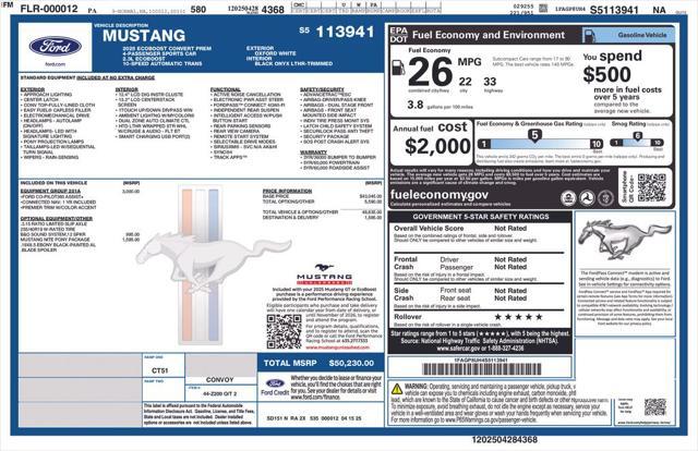 new 2025 Ford Mustang car, priced at $47,730