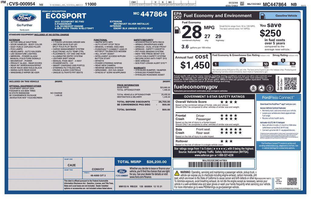 used 2021 Ford EcoSport car, priced at $18,000