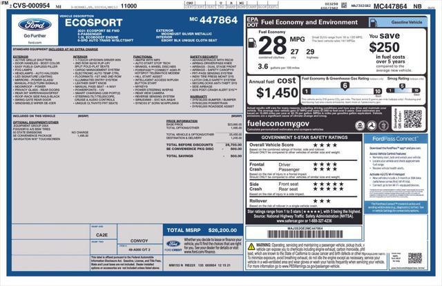used 2021 Ford EcoSport car, priced at $18,999
