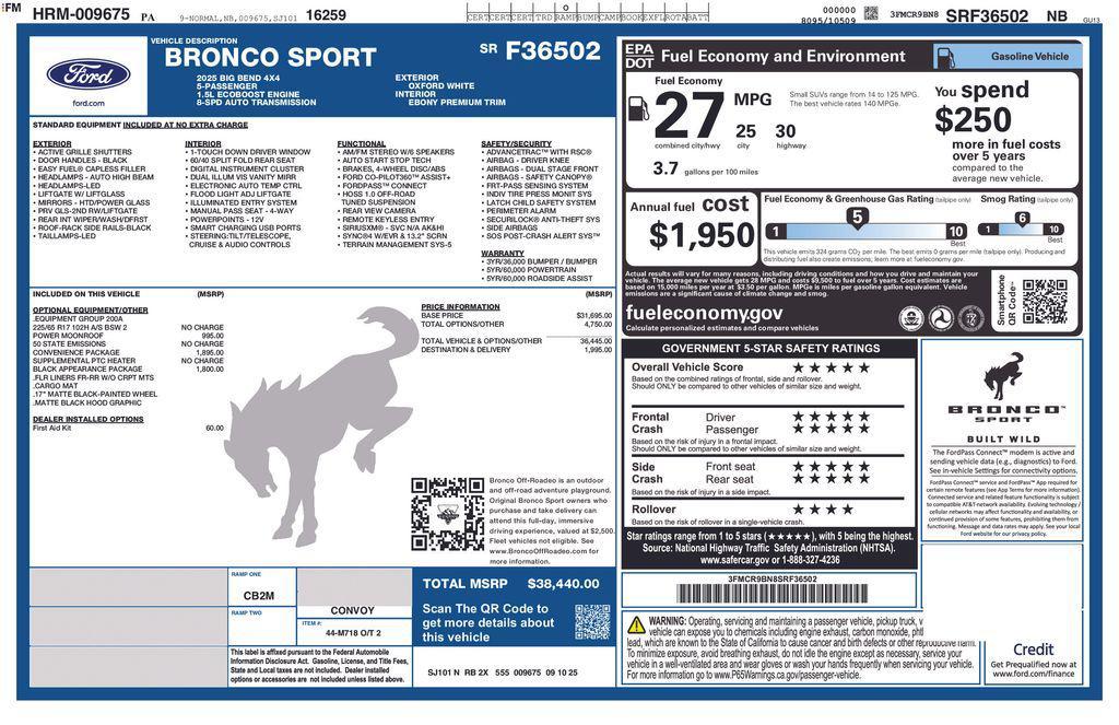 new 2025 Ford Bronco Sport car, priced at $36,940