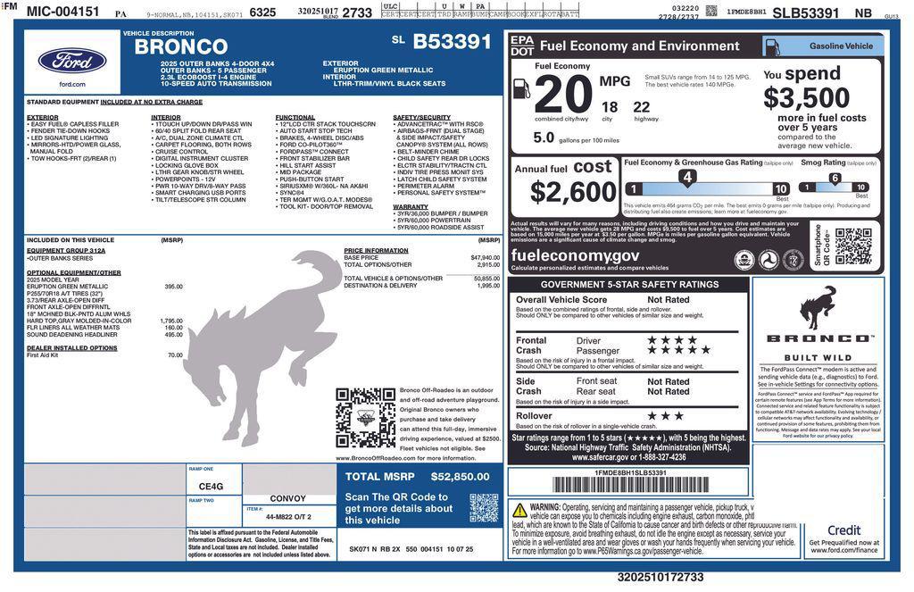 new 2025 Ford Bronco car, priced at $50,600