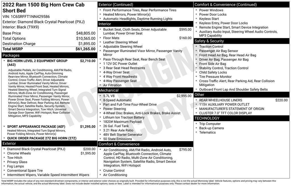 used 2022 Ram 1500 car, priced at $36,500