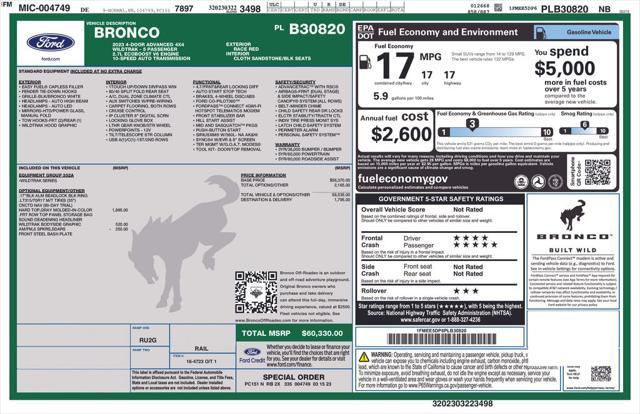 used 2023 Ford Bronco car, priced at $54,780