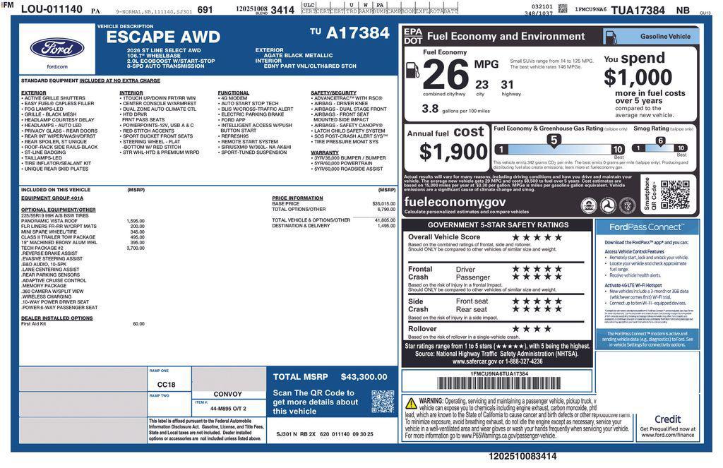 new 2026 Ford Escape car, priced at $41,800