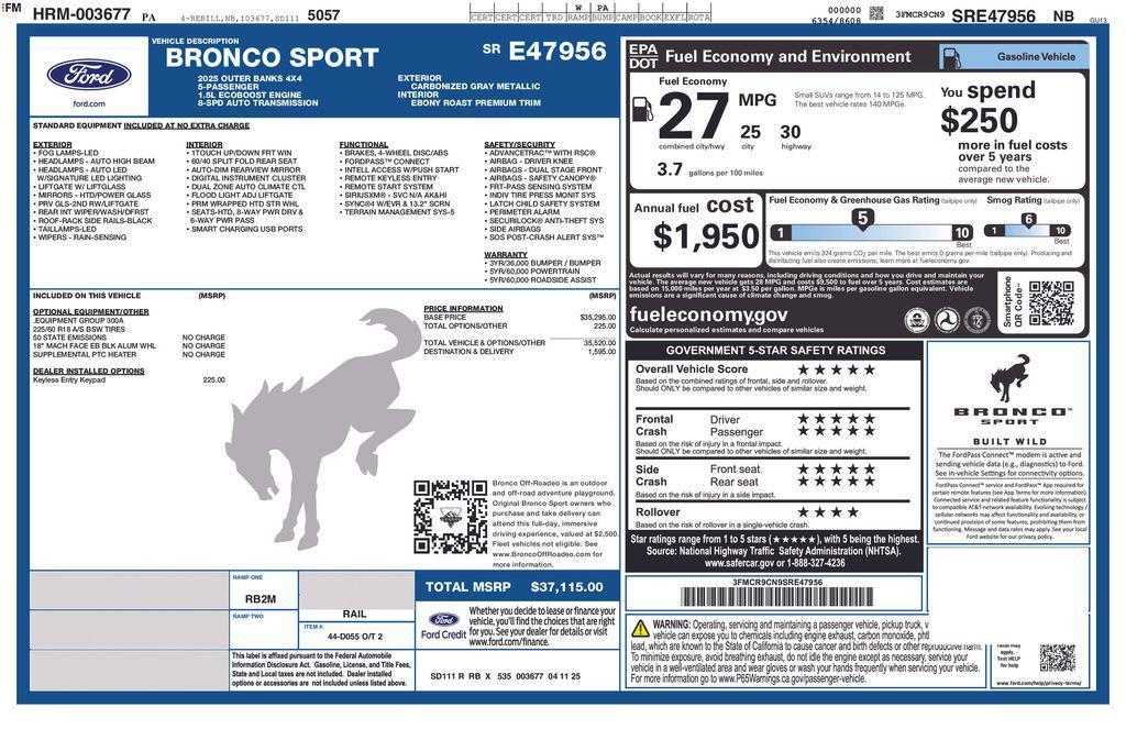 new 2025 Ford Bronco Sport car, priced at $34,615