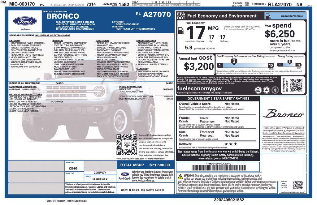 new 2024 Ford Bronco car, priced at $66,580