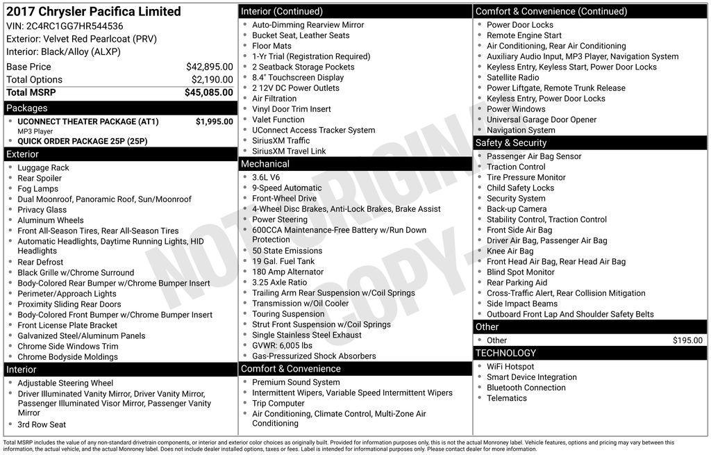 used 2017 Chrysler Pacifica car, priced at $16,291