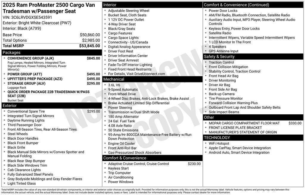 new 2025 Ram ProMaster 2500 car, priced at $50,110