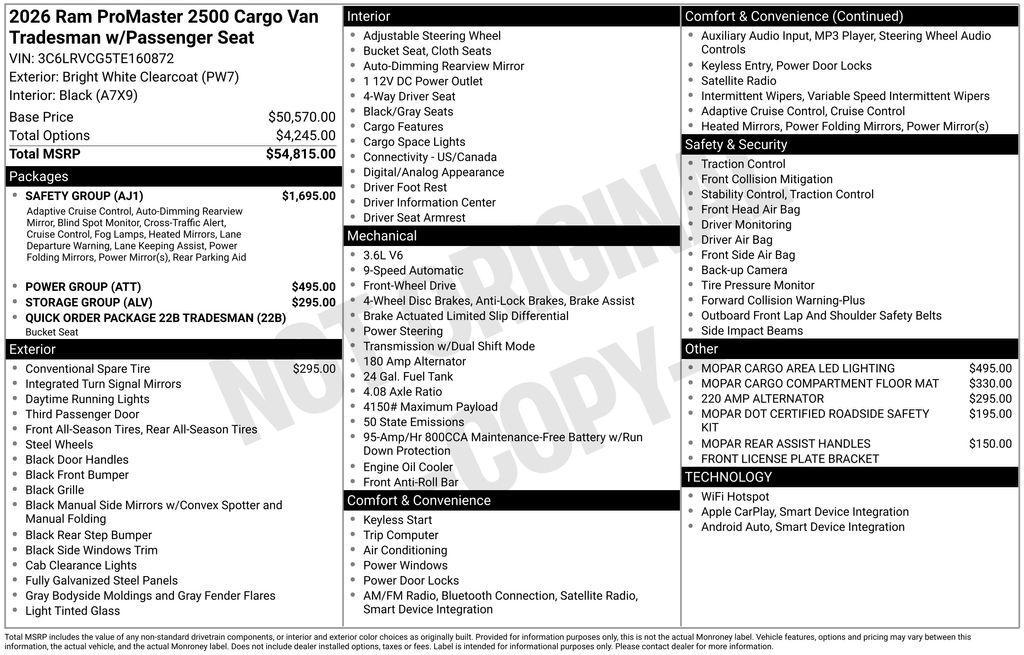 new 2026 Ram ProMaster 2500 car, priced at $48,215