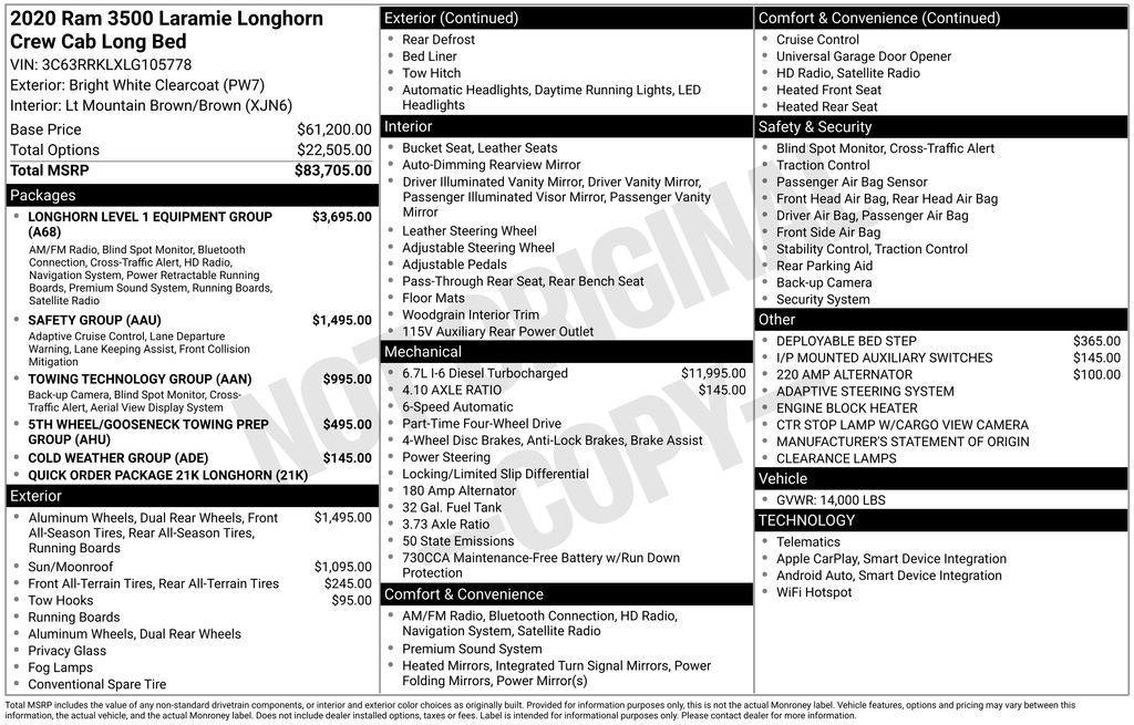 used 2020 Ram 3500 car, priced at $60,260