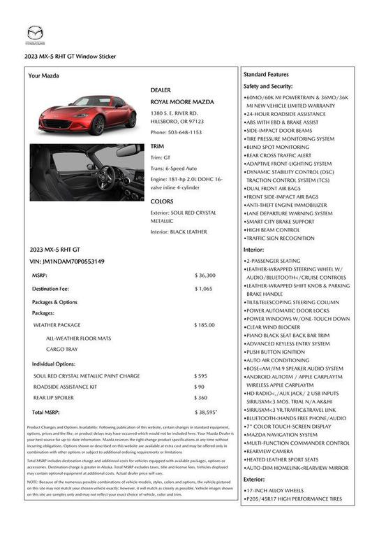 used 2023 Mazda MX-5 Miata RF car, priced at $32,490