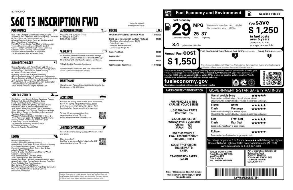 used 2016 Volvo S60 Inscription car, priced at $9,390