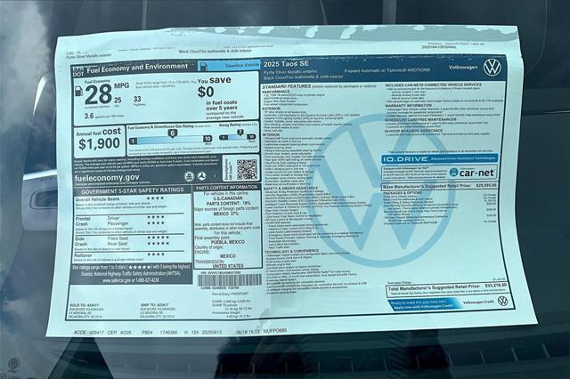new 2025 Volkswagen Taos car, priced at $31,969