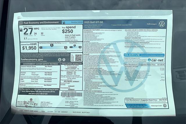 new 2025 Volkswagen Golf GTI car, priced at $40,755