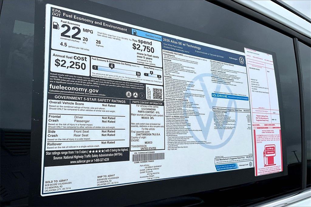 new 2026 Volkswagen Atlas car, priced at $48,168