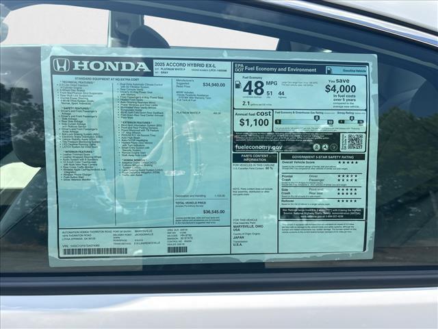 new 2025 Honda Accord Hybrid car, priced at $34,704