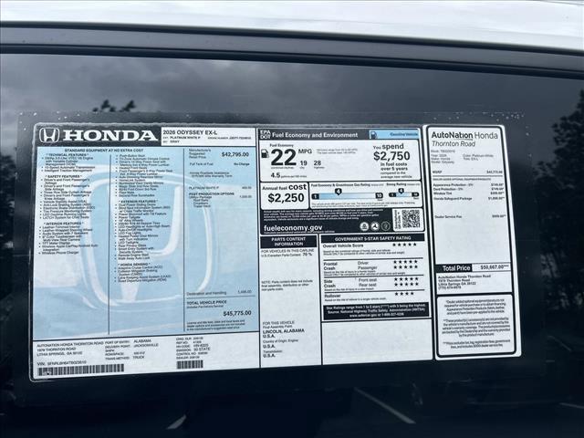 new 2026 Honda Odyssey car, priced at $45,775