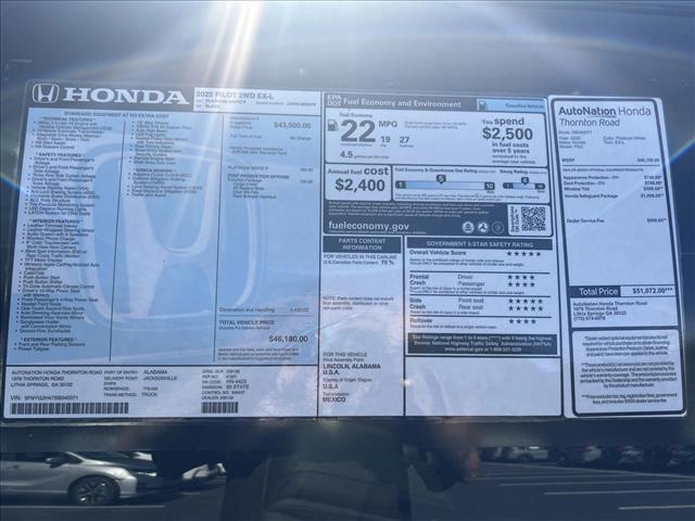 new 2025 Honda Pilot car, priced at $44,680