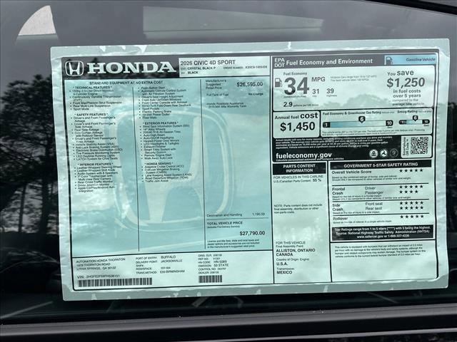 new 2026 Honda Civic car, priced at $27,790