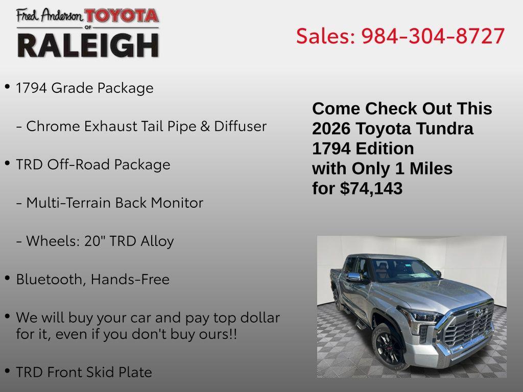 new 2026 Toyota Tundra car, priced at $74,143