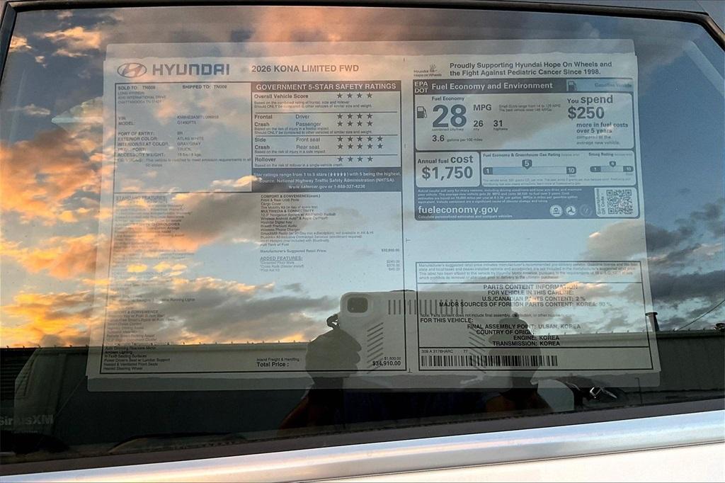 new 2026 Hyundai Kona car, priced at $31,452