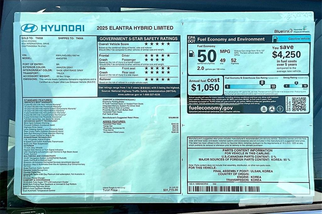 new 2025 Hyundai ELANTRA HEV car, priced at $28,527