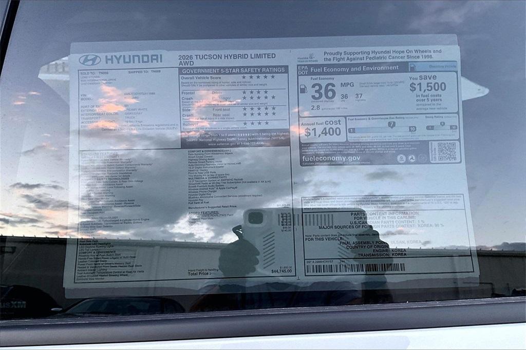 new 2026 Hyundai TUCSON Hybrid car, priced at $39,924
