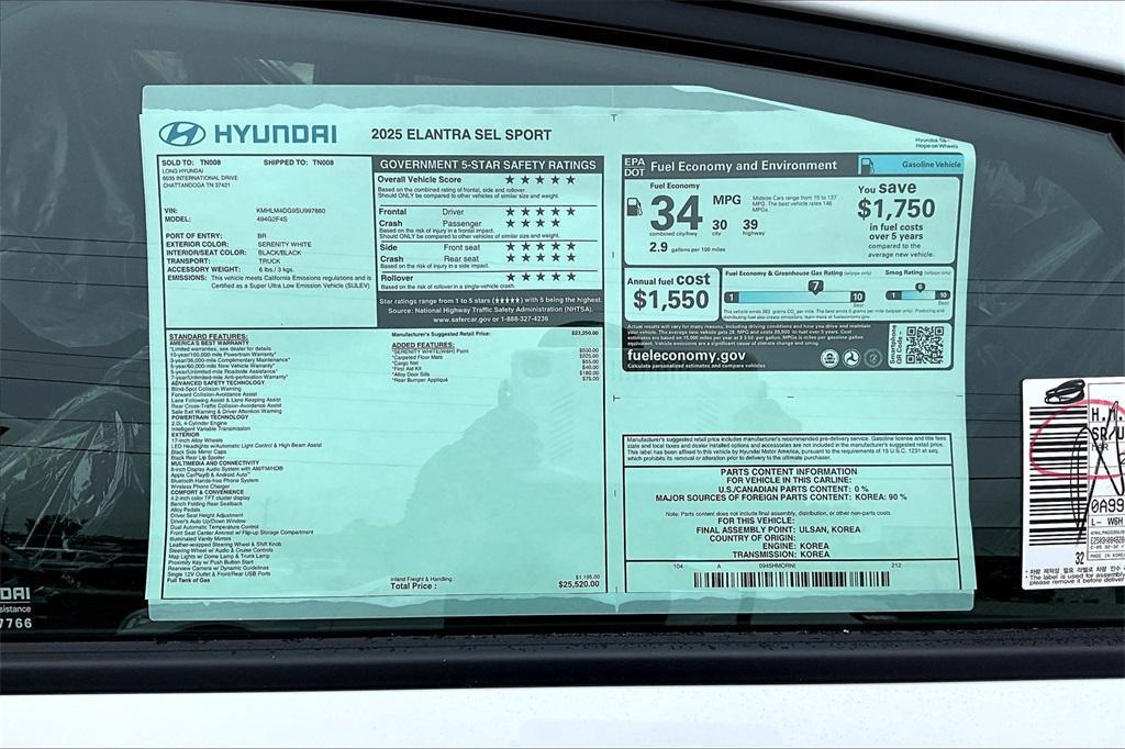 new 2025 Hyundai Elantra car, priced at $23,396