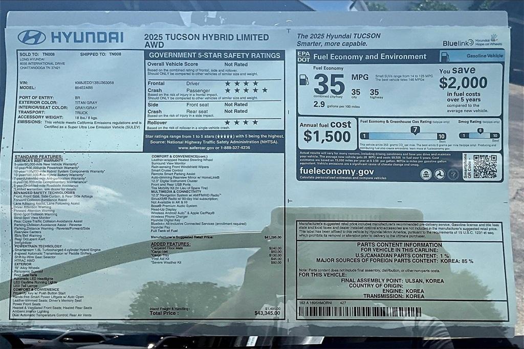 new 2025 Hyundai TUCSON Hybrid car, priced at $40,771