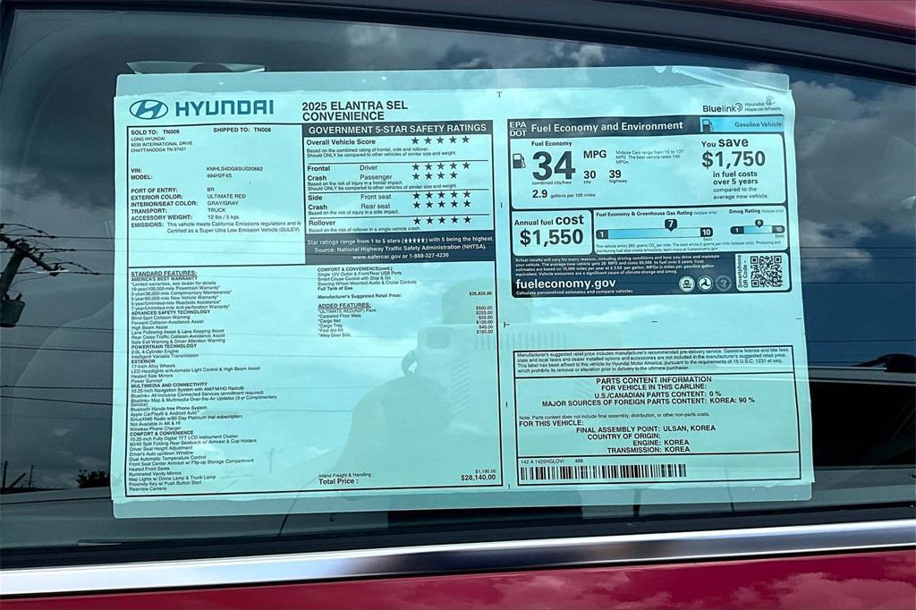 new 2025 Hyundai Elantra car, priced at $25,912