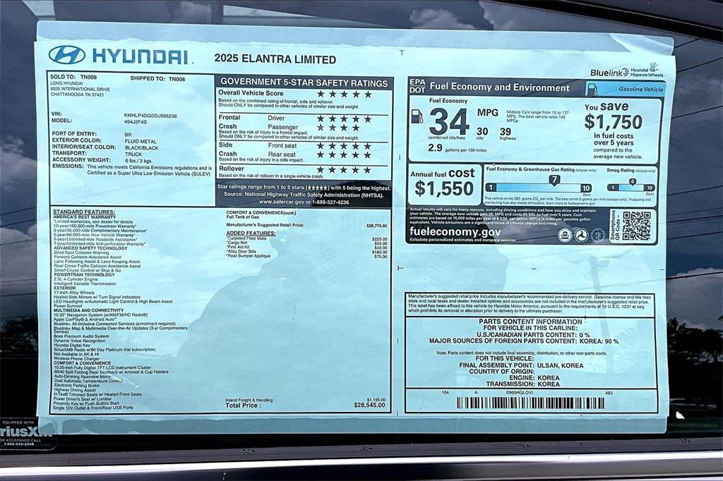 new 2025 Hyundai Elantra car, priced at $26,300