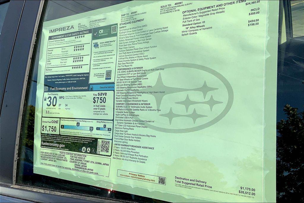 new 2025 Subaru Impreza car, priced at $26,512