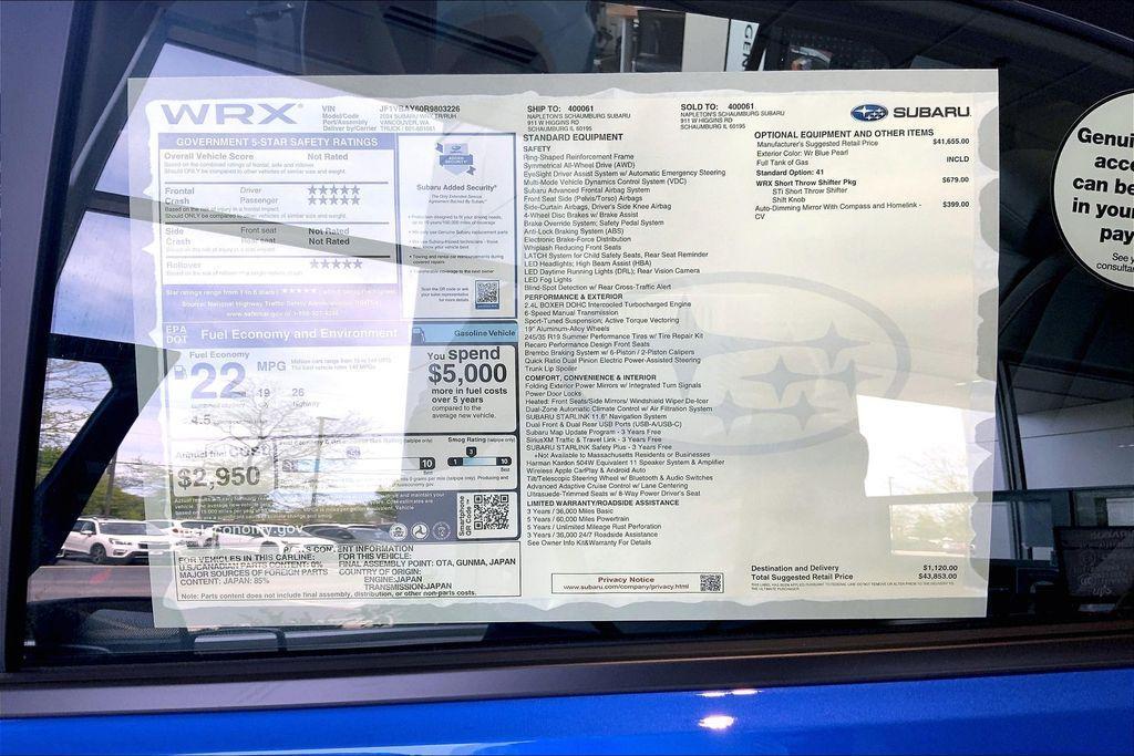 new 2024 Subaru WRX car, priced at $43,853